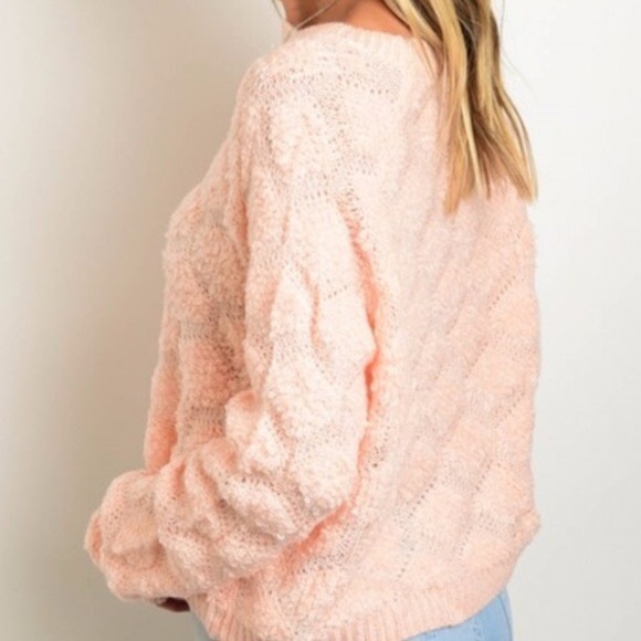 *LAST ONE* Peach Fuzzy Diamond Sweater - Picture 5 of 5